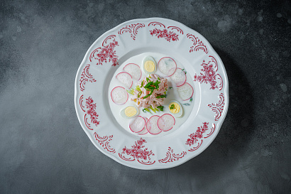 Оkroshka with vegetables and smoked turkey with ayran 
